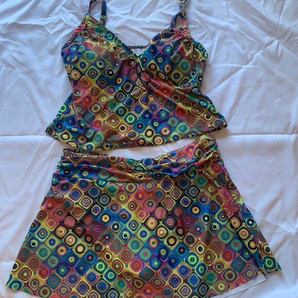 Swimsuit Plus Size 3XL colorful geometic pattern 2 piece tankini - Picture 1 of 7